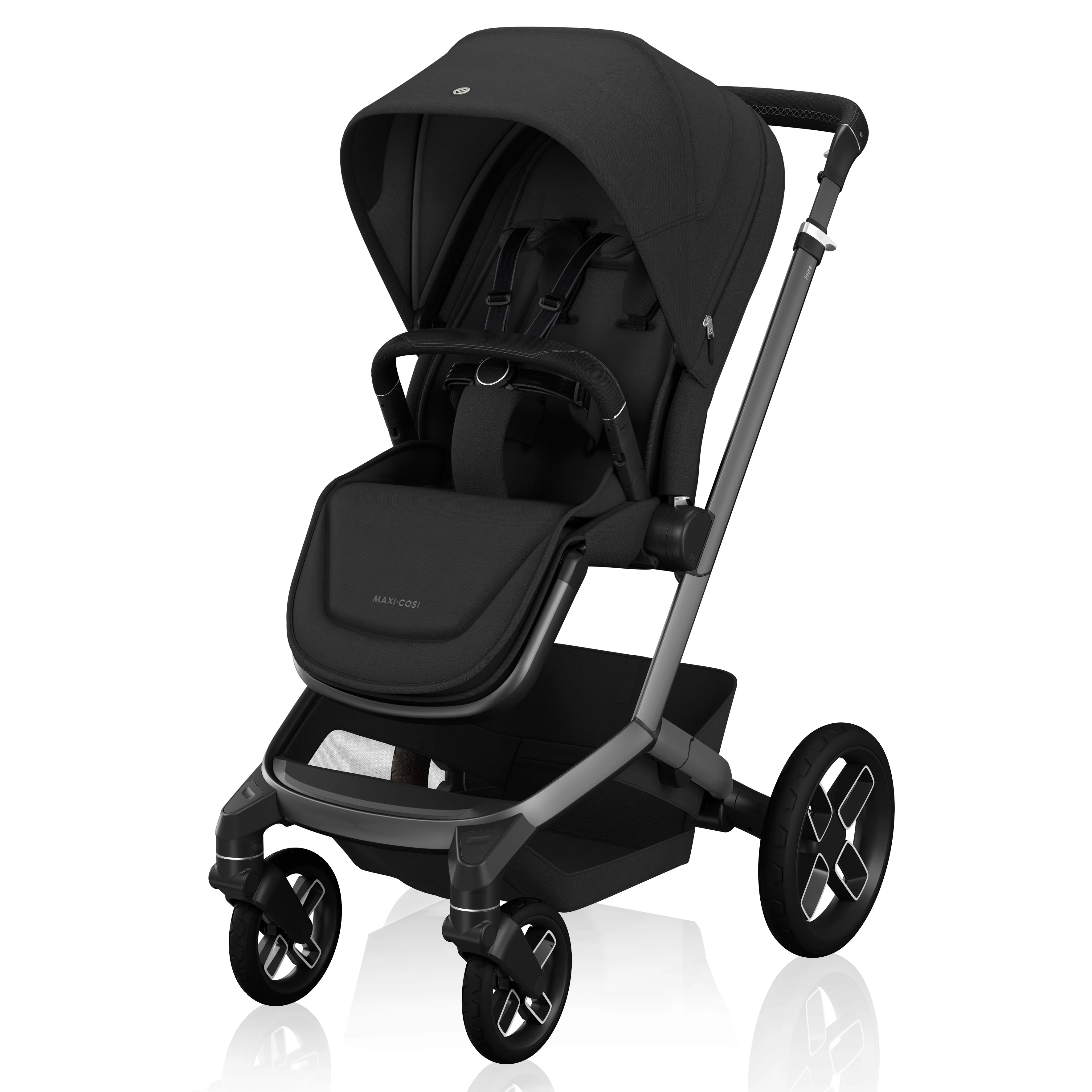 Poussette Maxi‑Cosi Fame LED LumiRide avec roues tout‑terrain et guidon réglable pour promenades sécuritaires avec bébé