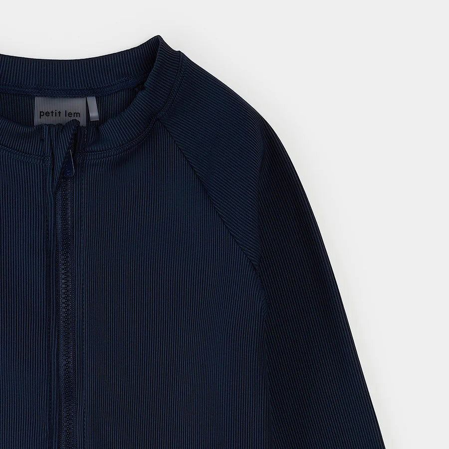 Petit Lem - Maillot dermoprotecteur côtelé à fermeture éclair intégrale - Bleu Marine