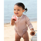 Petit Lem - Ribbed Long Sleeve One-Piece Swimsuit - Lavender