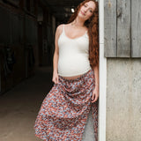 Rose Maternité - Jupe midi fleurie avec fente - Combo Brun & Blanc